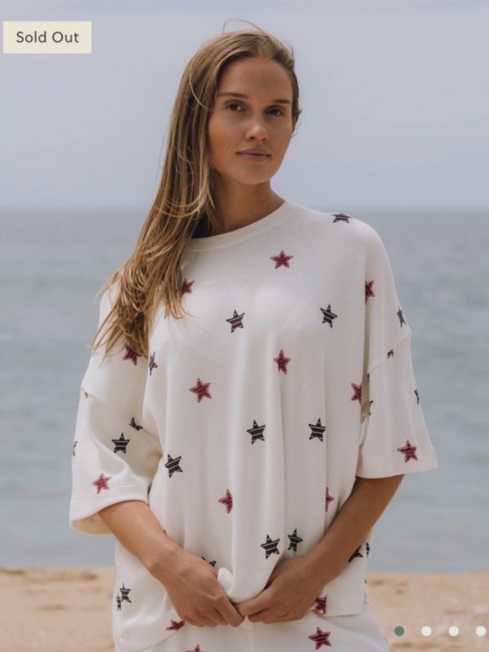 Daily Drills Thermal Sleep Set Cream Stars Micro SHIRT TOP ONLY XS/S NWT Pajama - Picture 5 of 5